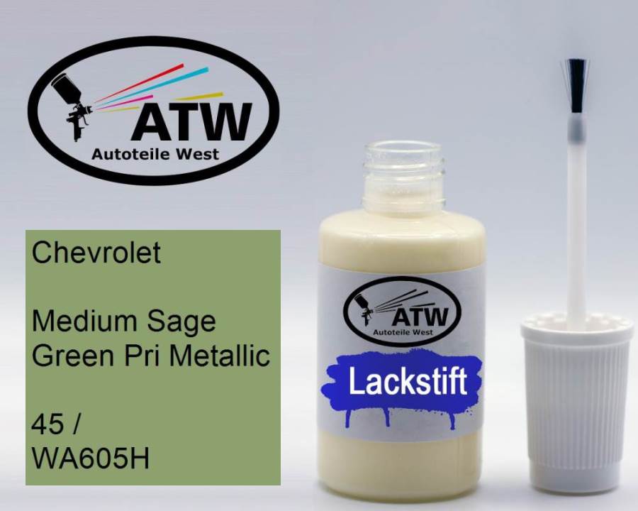 Chevrolet, Medium Sage Green Pri Metallic, 45 / WA605H: 20ml Lackstift, von ATW Autoteile West.